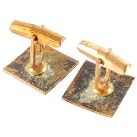 Mid-Century Mod Letter E Initial Cufflinks Vintage Blue Enamel over on Copper - Picture 2 of 3